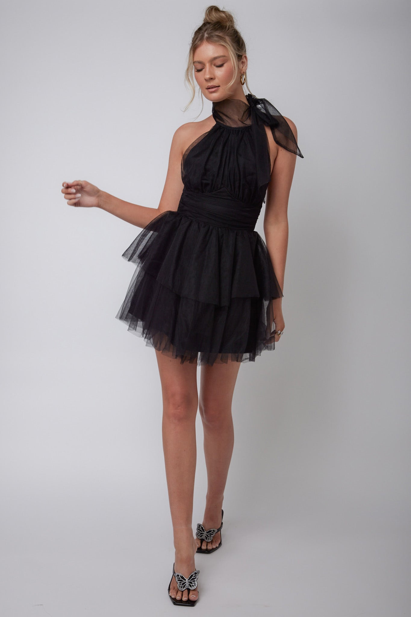 Andria Halterneck Tulle Mini Dress Black by Selfie Leslie