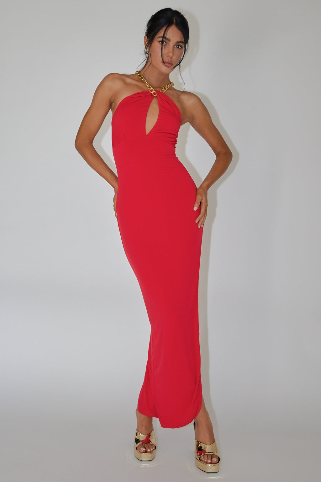 fitted lace wedding dress Slow Dance Chain Halter Midi Dress Red Selfie Leslie fitted lace wedding dress Slow Dance Chain Halter Midi Dress Red Selfie Leslie