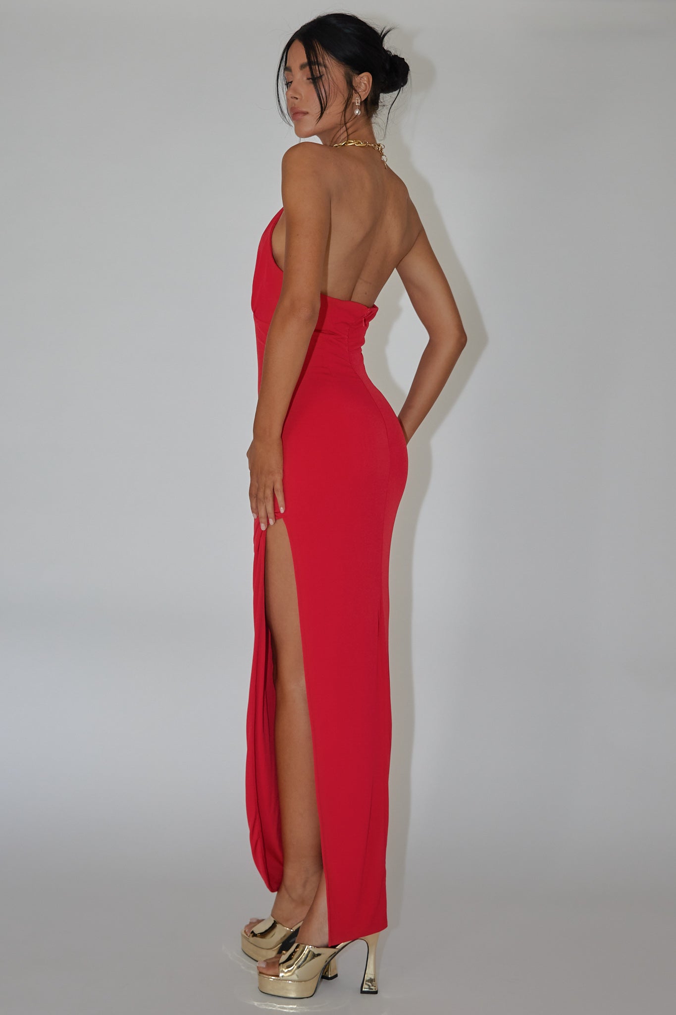 Slow Dance Chain Halter Midi Dress Red - L Slow Dance Chain Halter Midi Dress Red - L