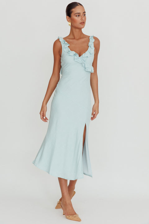 alba frill trim mini dress Alba Frill Trim Midi Dress Baby Blue