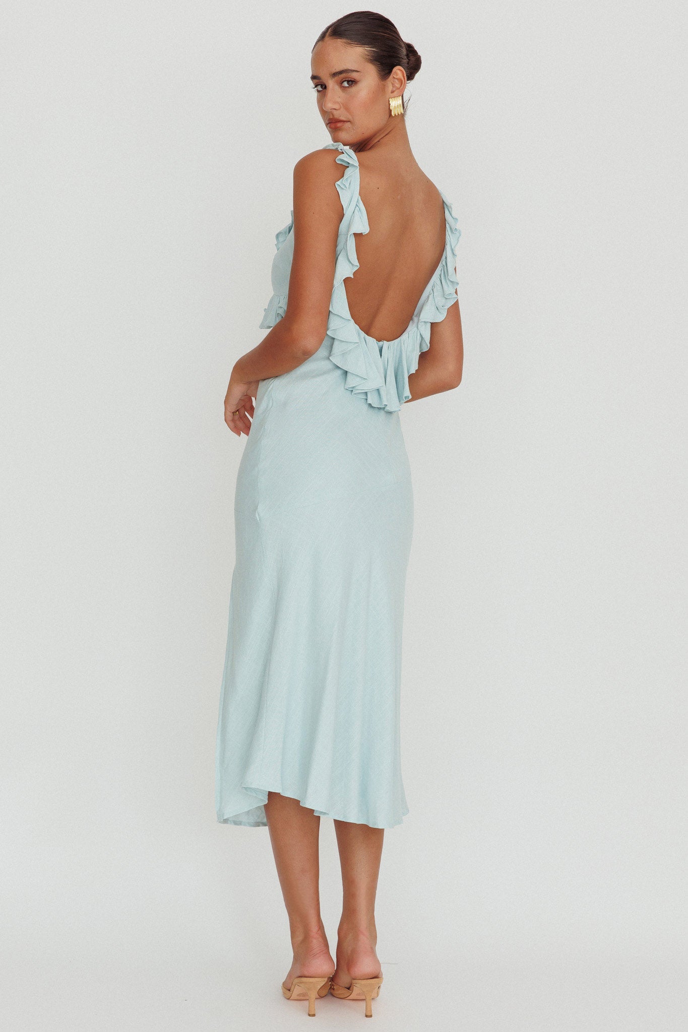 Alba Frill Trim Midi Dress Baby Blue by Selfie Leslie