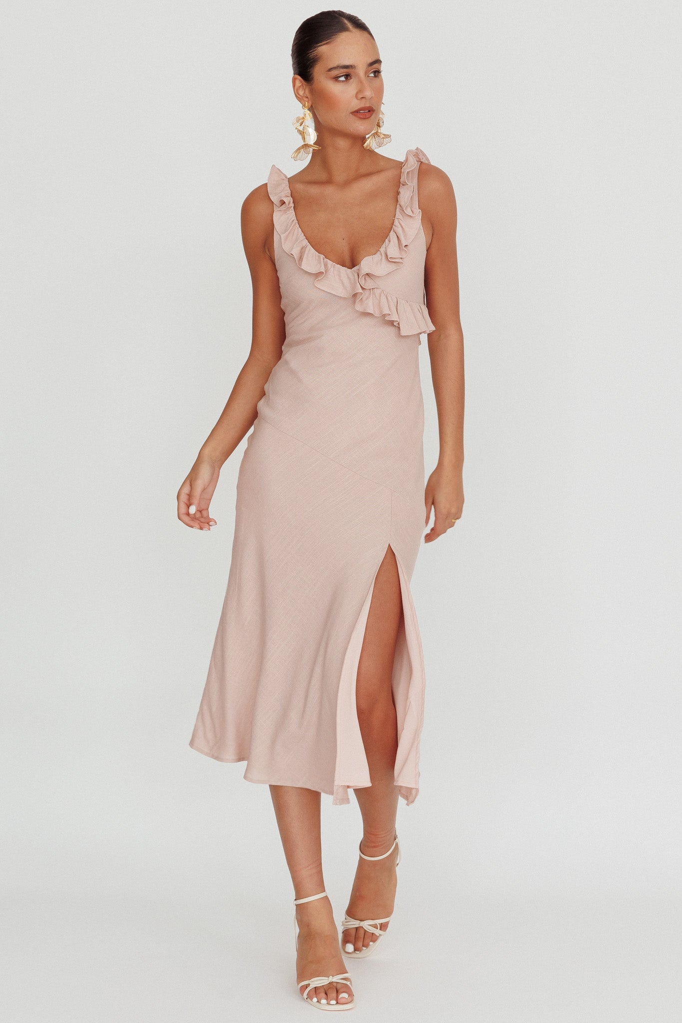 Alba Frill Trim Midi Dress Baby Blush by Selfie Leslie