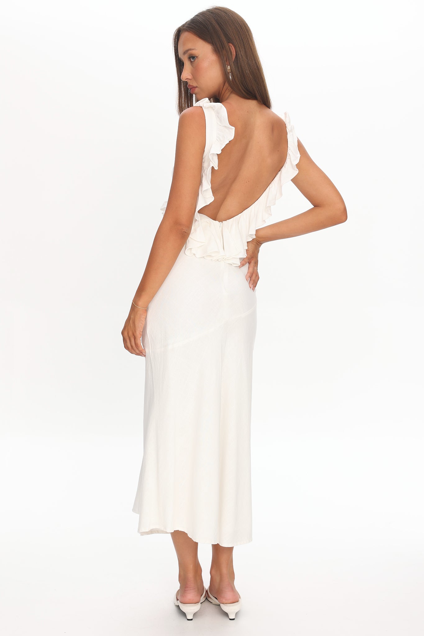 selfie leslie white midi dress Fayette Strapless Mesh Midi Dress White