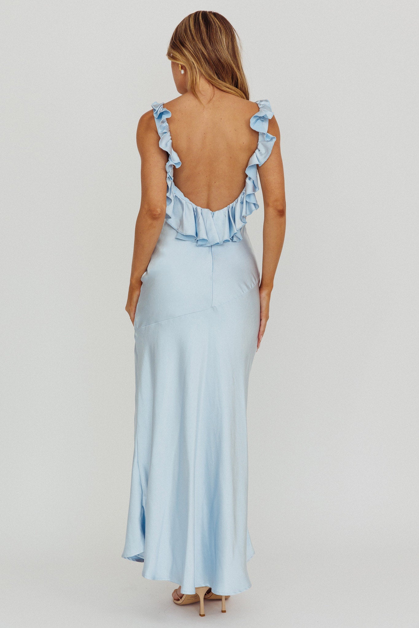 Alba Frill Trim Maxi Dress Blue | Selfie Leslie