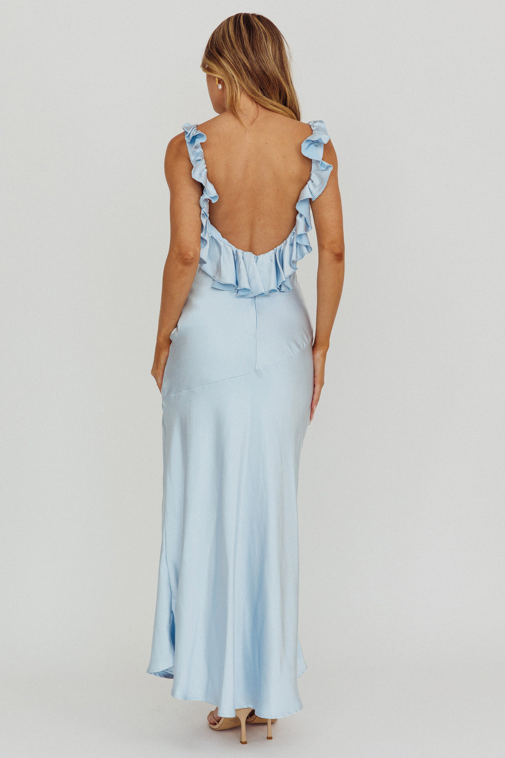 Alba Frill Trim Maxi Dress Blue by Selfie Leslie