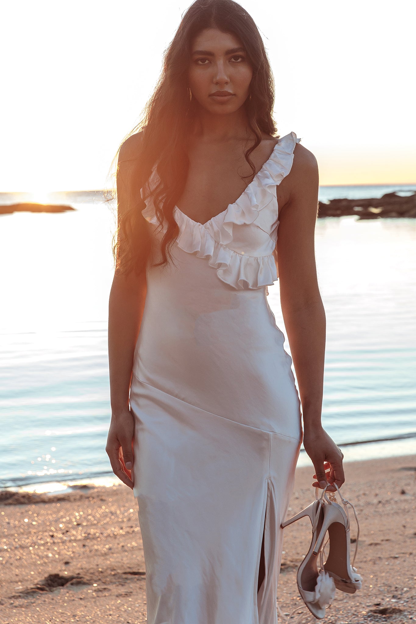 Alba Frill Trim Maxi Dress White Alba Frill Trim Maxi Dress White