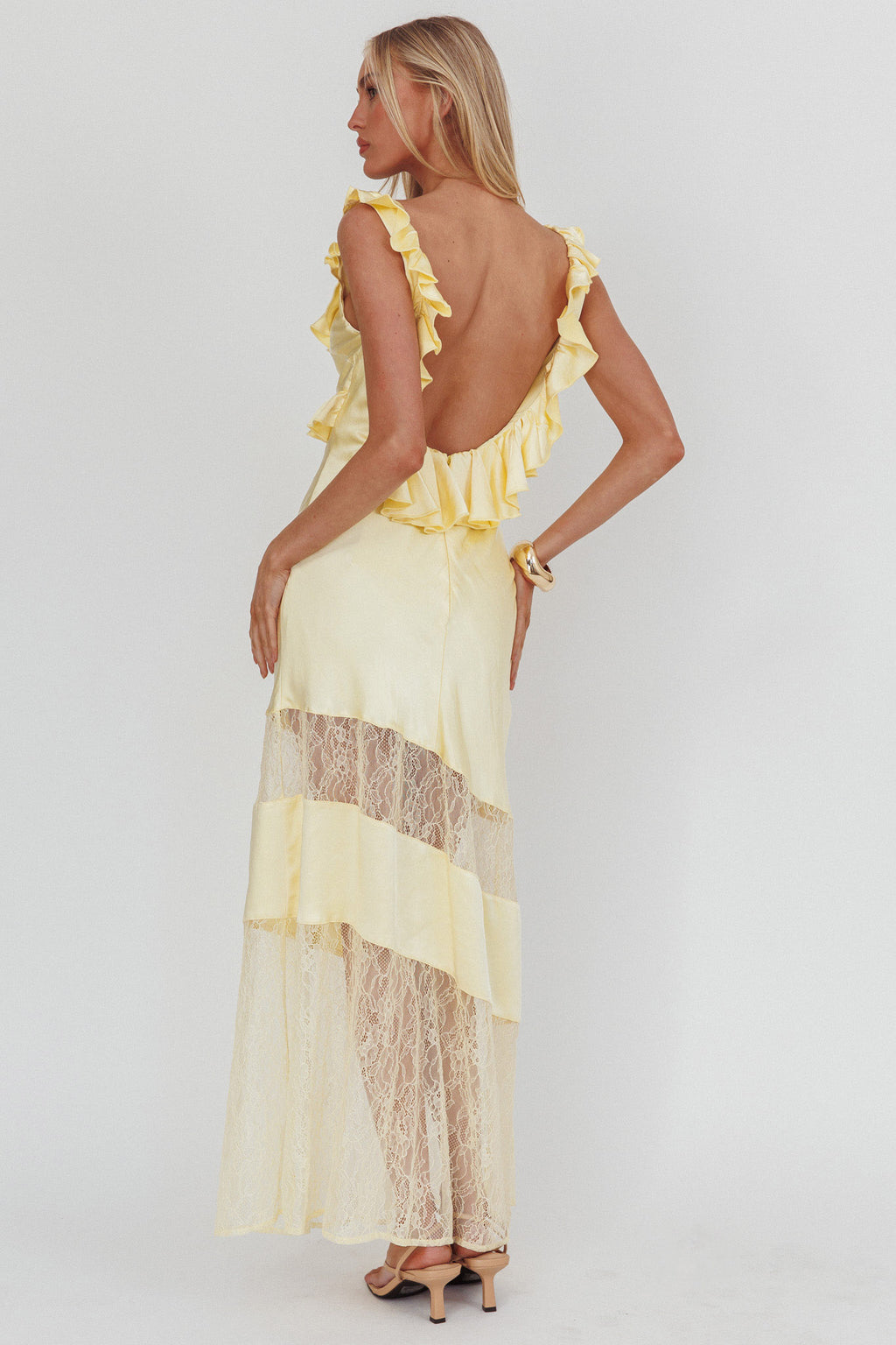 Alba Frill & Lace Trim Maxi Dress Butter by Selfie Leslie
