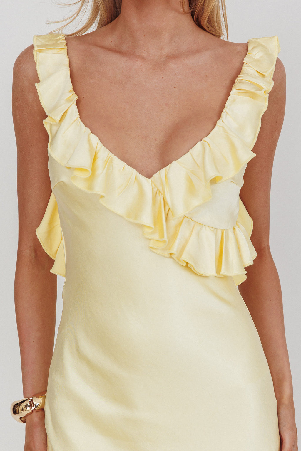 Alba Frill & Lace Trim Maxi Dress Butter by Selfie Leslie