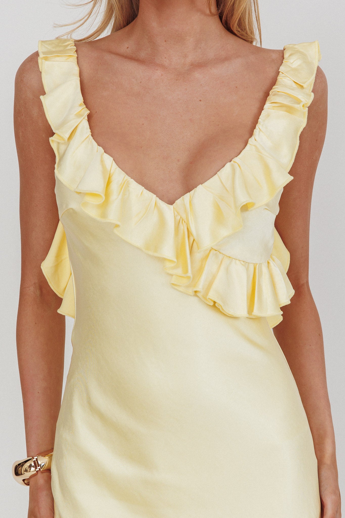 Alba Frill & Lace Trim Maxi Dress Butter by Selfie Leslie