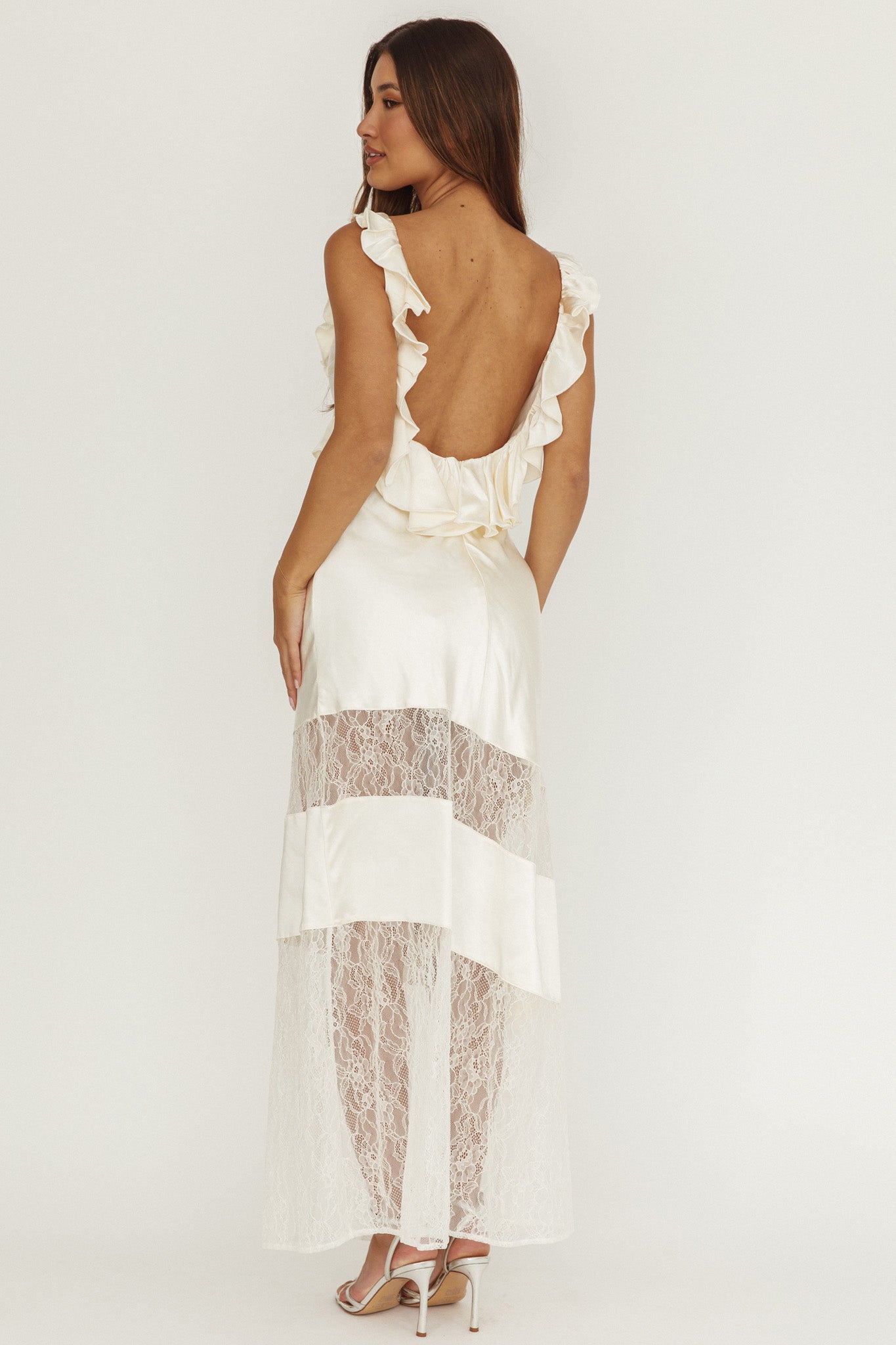 Alba Frill & Lace Trim Maxi Dress Oyster - XS Alba Frill & Lace Trim Maxi Dress Oyster - XS