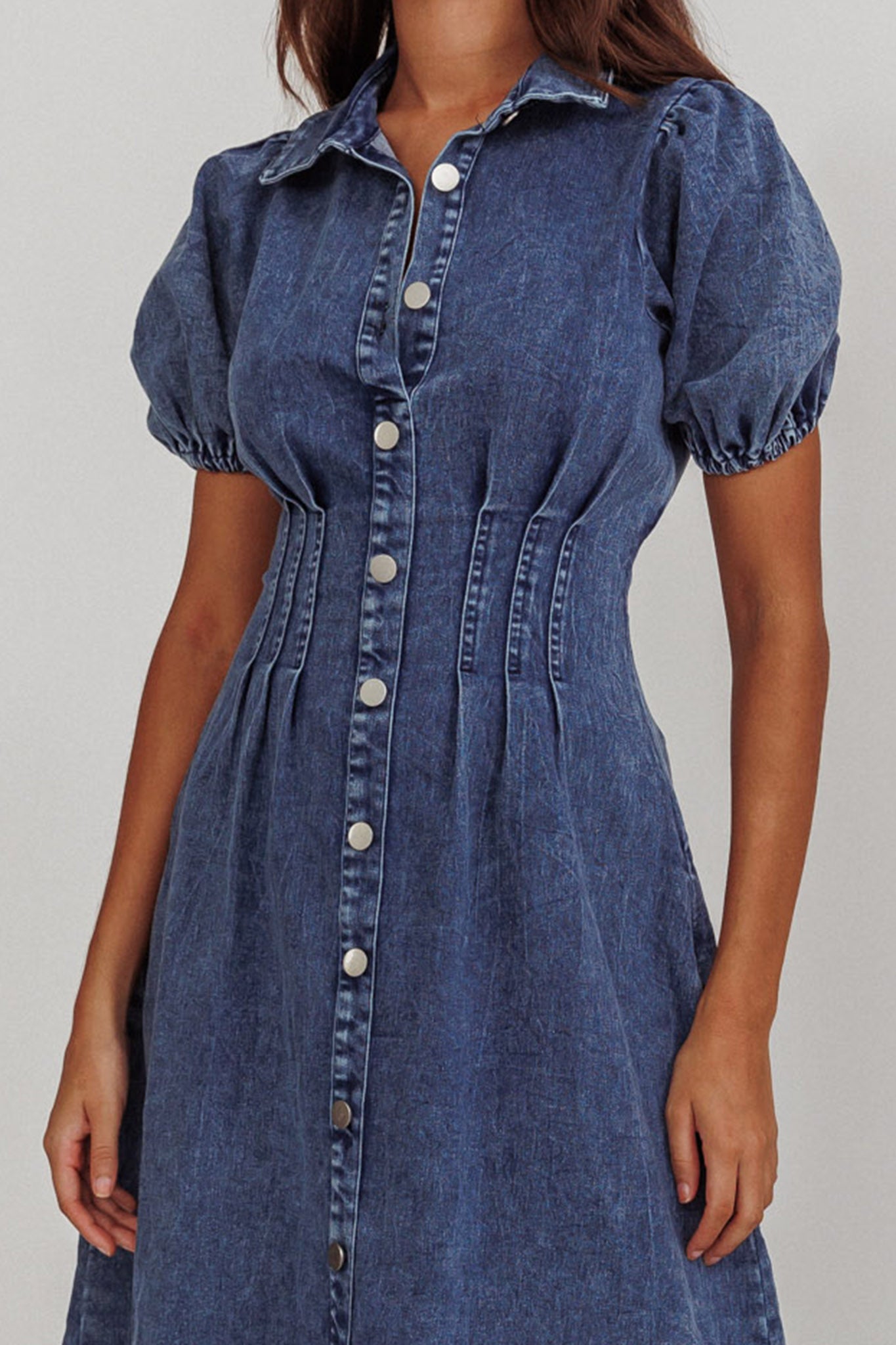 Zurich Pleated Waist Midi Dress Denim Dark Blue by Selfie Leslie