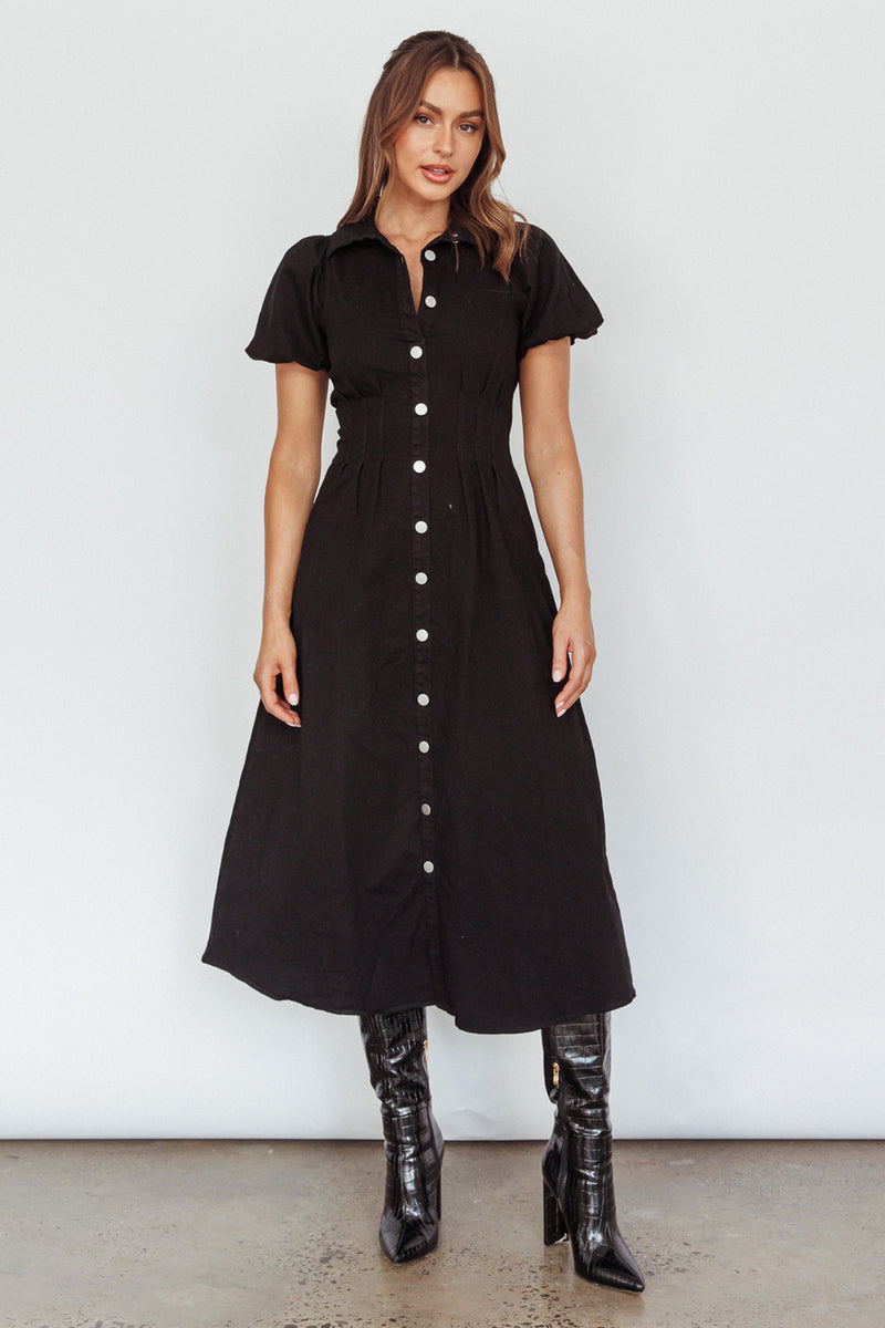 Zurich Pleated Waist Shirt Dress Light Yellow