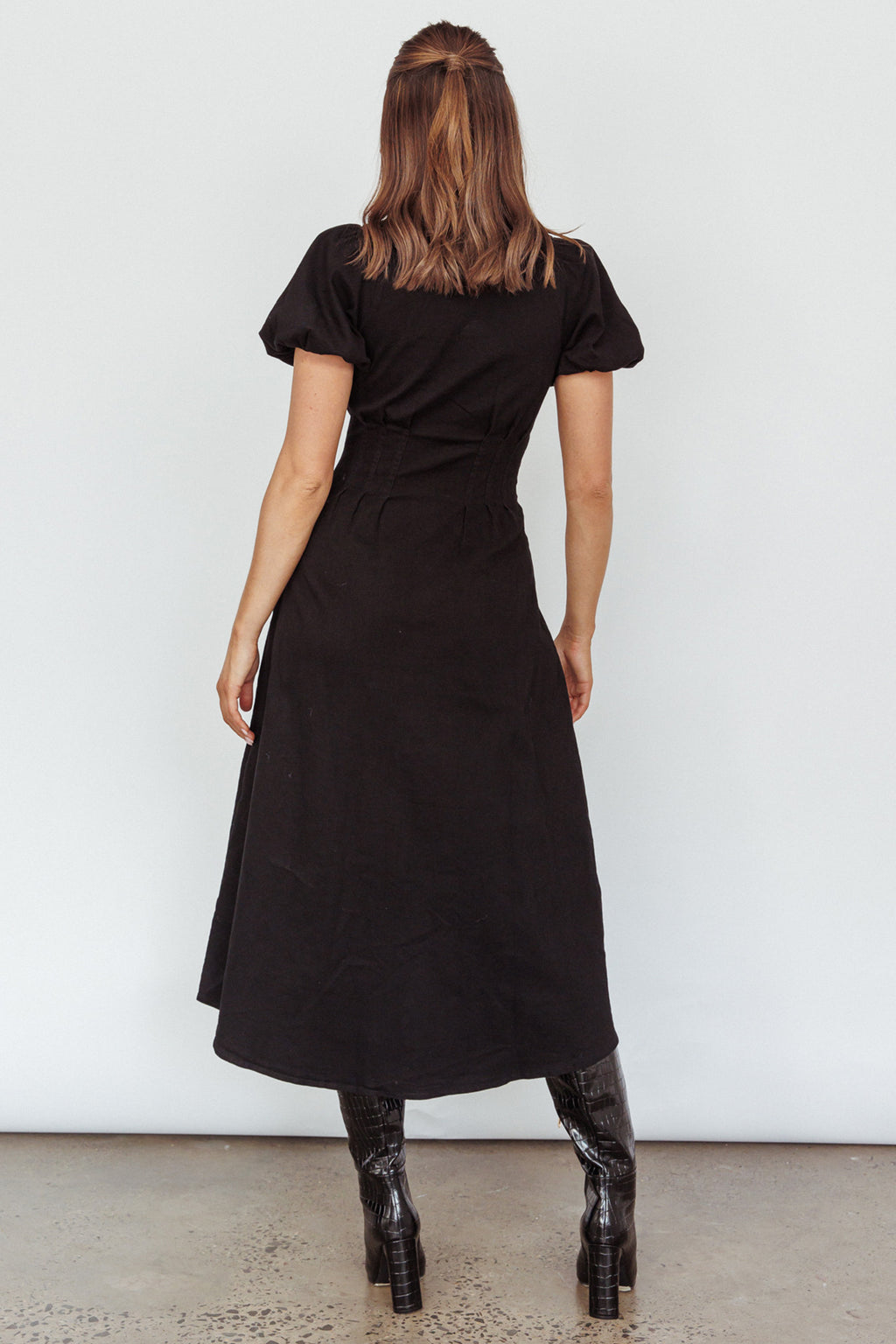 Zurich Pleated Waist Midi Dress Black by Selfie Leslie