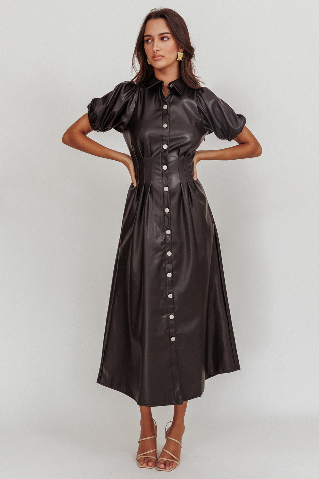 Zurich A-line Puff Sleeve Midi Dress Black by Selfie Leslie