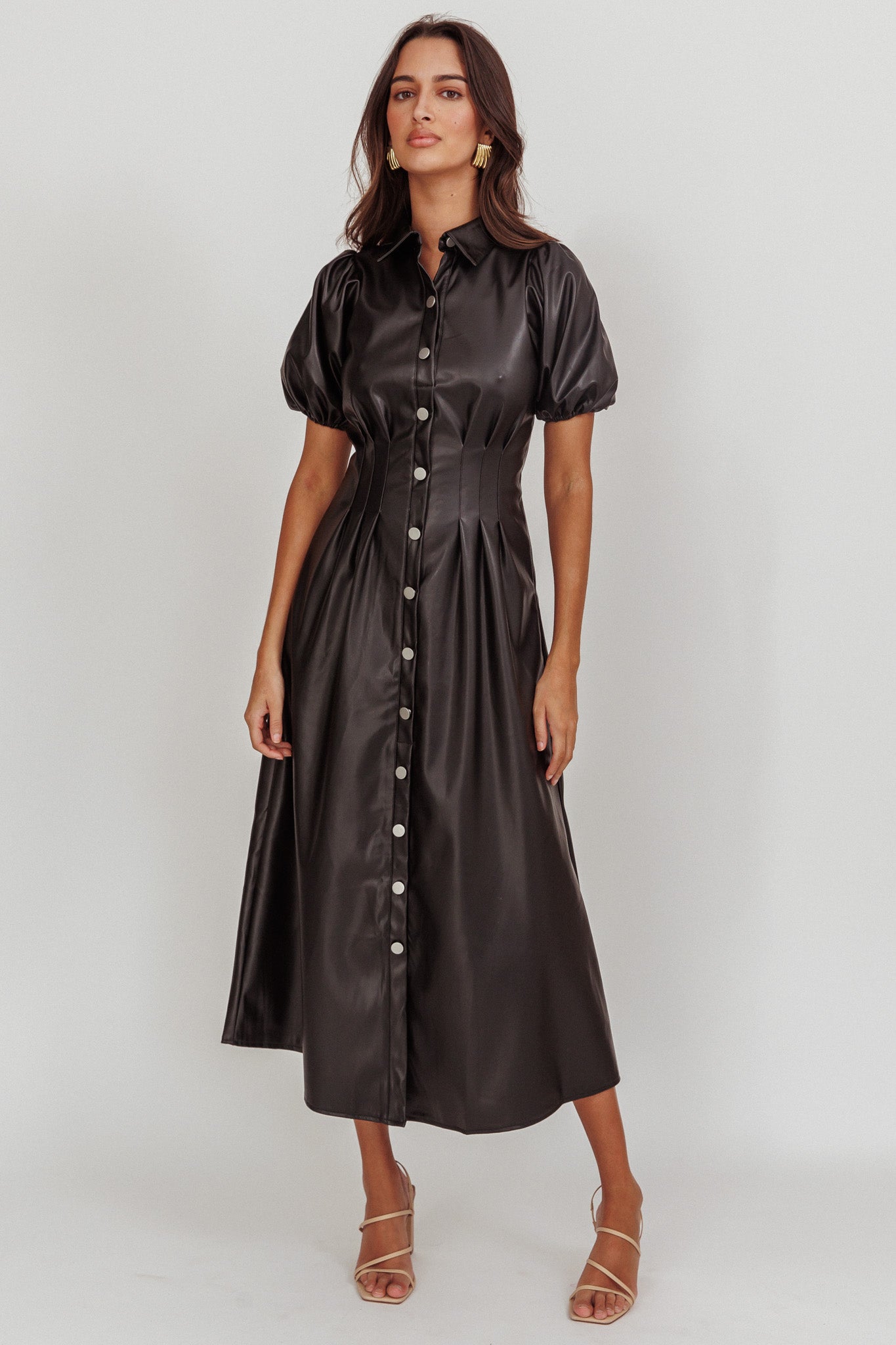 Zurich A-line Puff Sleeve Midi Dress Black by Selfie Leslie