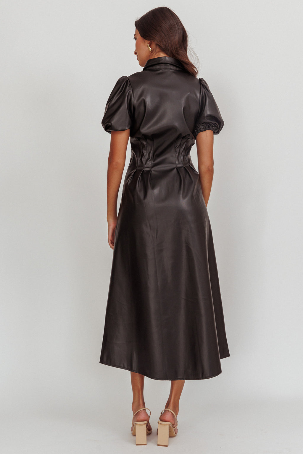 Zurich A-line Puff Sleeve Midi Dress Black by Selfie Leslie