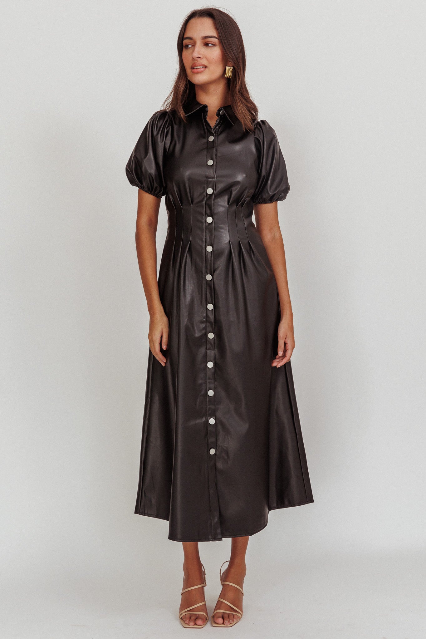 Zurich A-line Puff Sleeve Midi Dress Black by Selfie Leslie