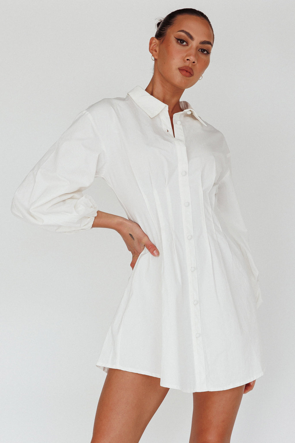Zurich Long Sleeve Mini Dress White by Selfie Leslie
