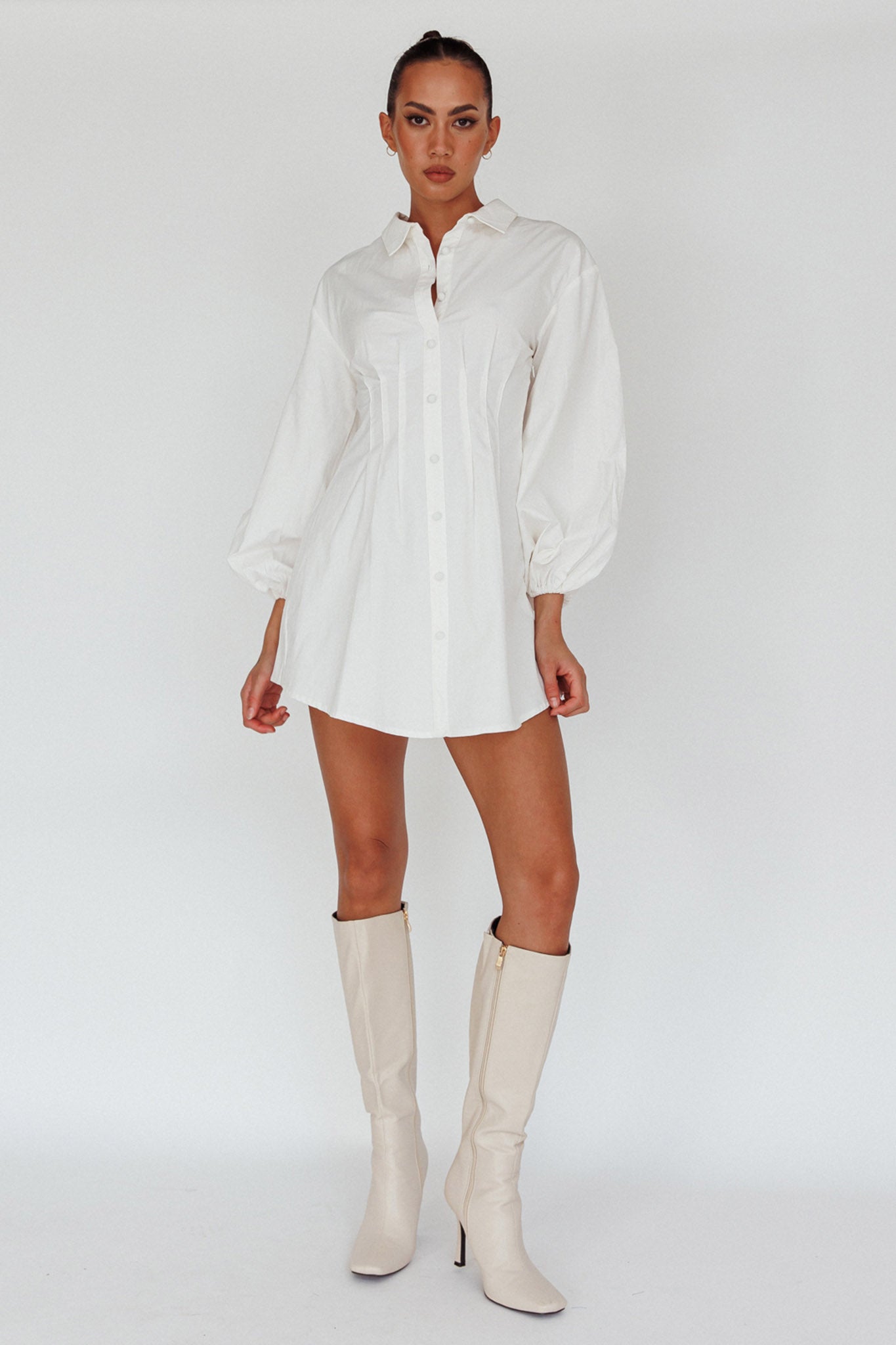 Zurich Long Sleeve Mini Dress White by Selfie Leslie