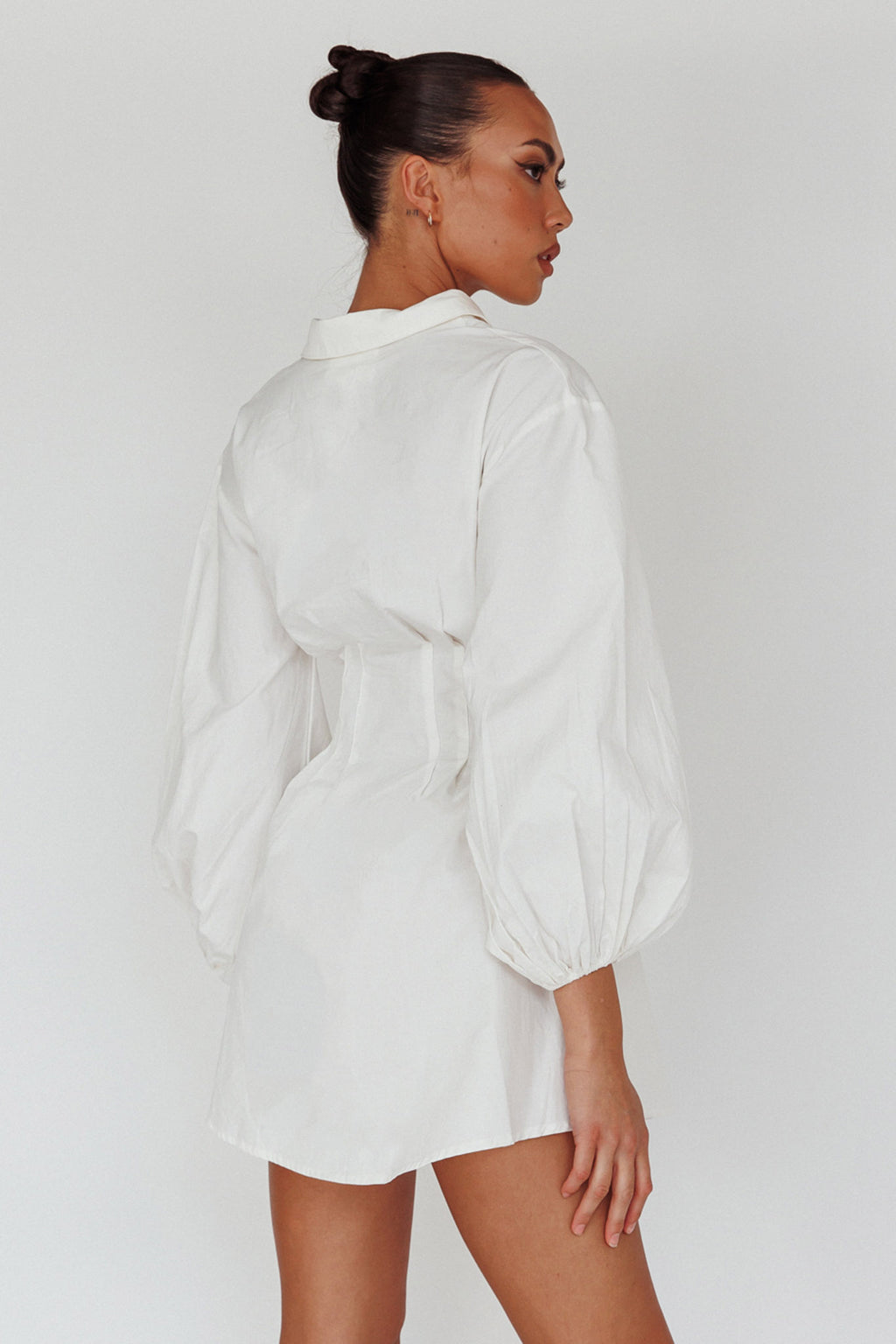 Zurich Long Sleeve Mini Dress White by Selfie Leslie