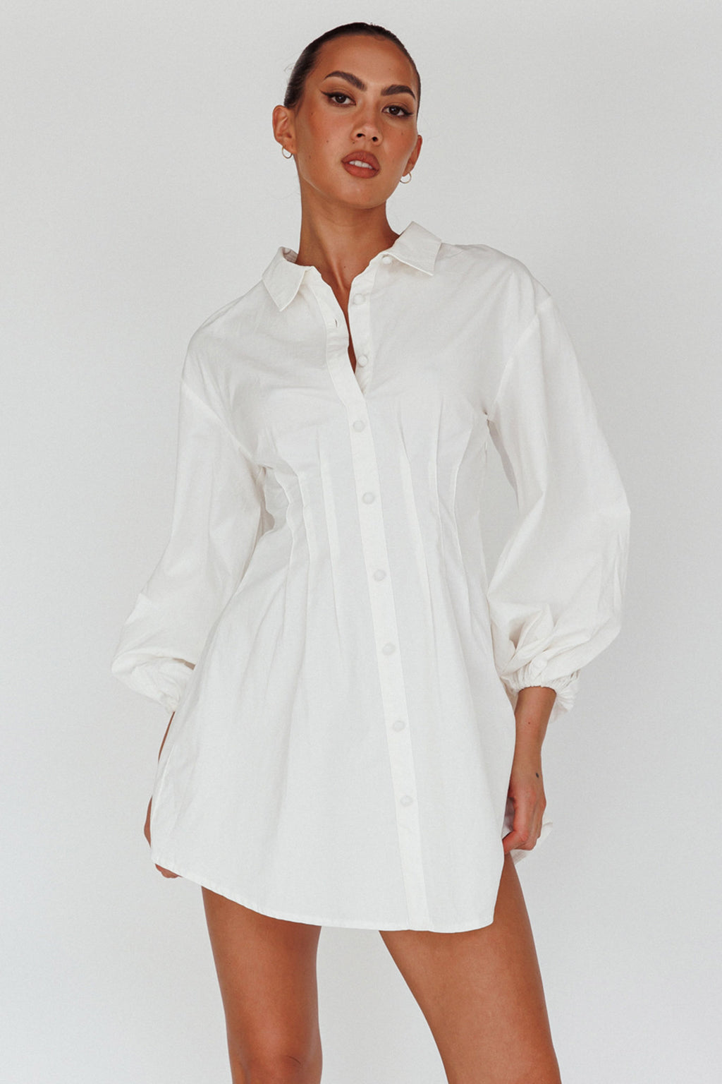 Zurich Long Sleeve Mini Dress White by Selfie Leslie
