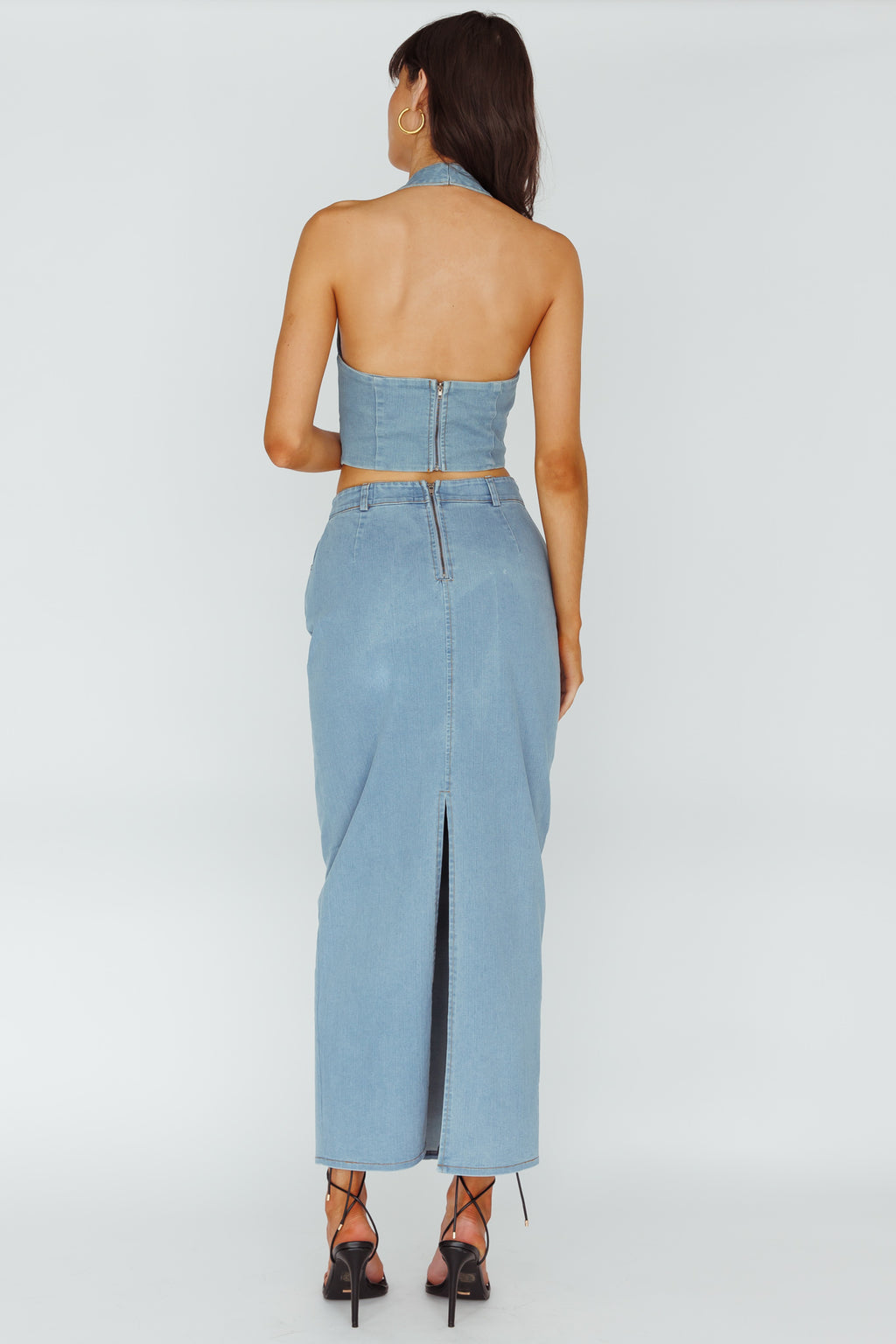 Zurich Pocket Maxi Skirt Denim Blue by Selfie Leslie