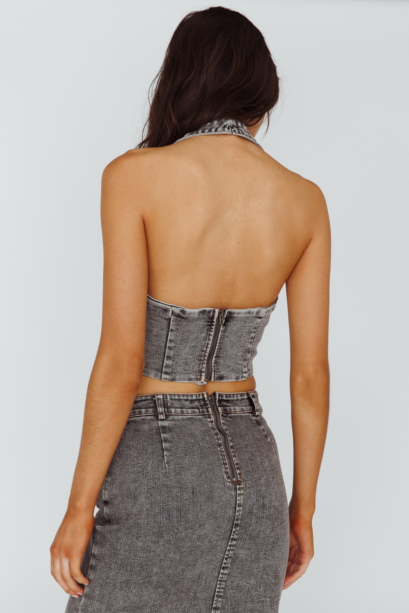Zurich Halter Crop Top Denim Grey– Selfie Leslie