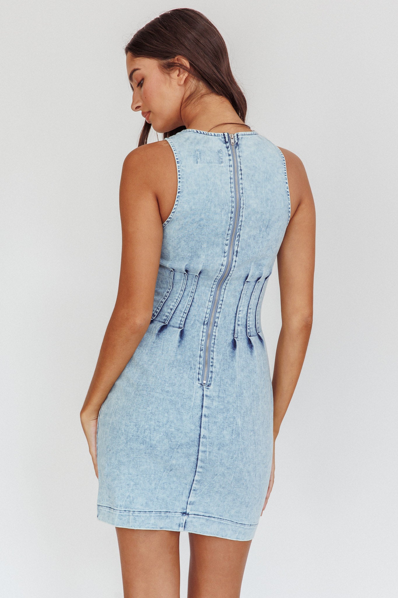 Zurich Sleeveless Mini Dress Light Denim Blue by Selfie Leslie