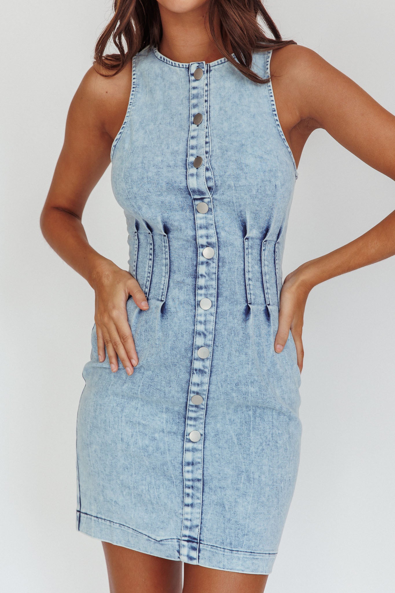 Zurich Sleeveless Mini Dress Light Denim Blue by Selfie Leslie