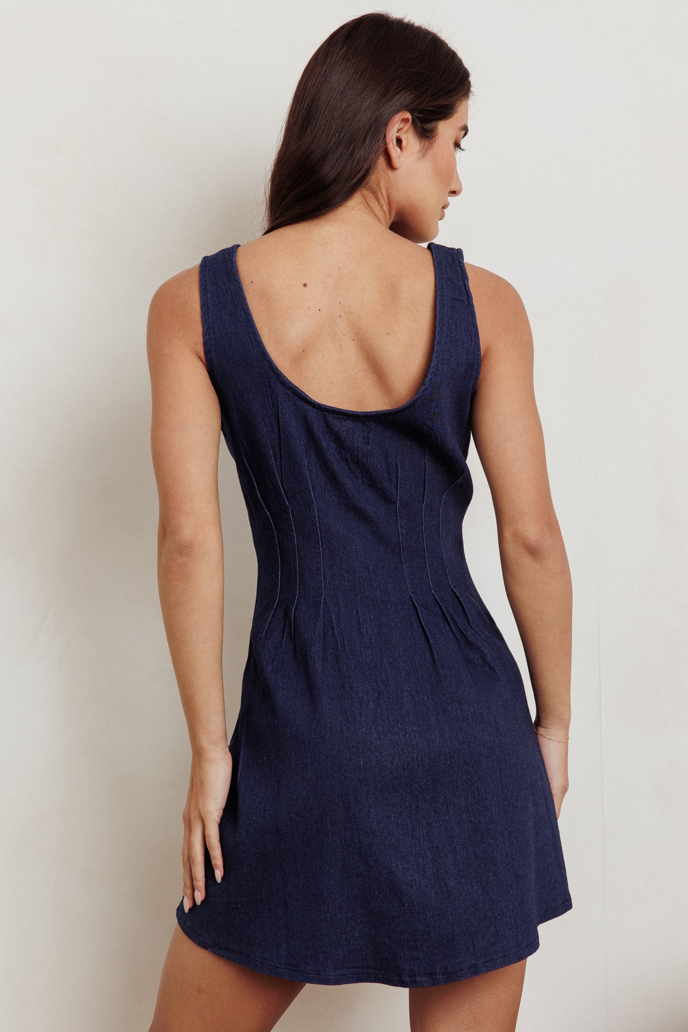 Zurich Sleeveless Denim Mini Dress Dark Blue by Selfie Leslie