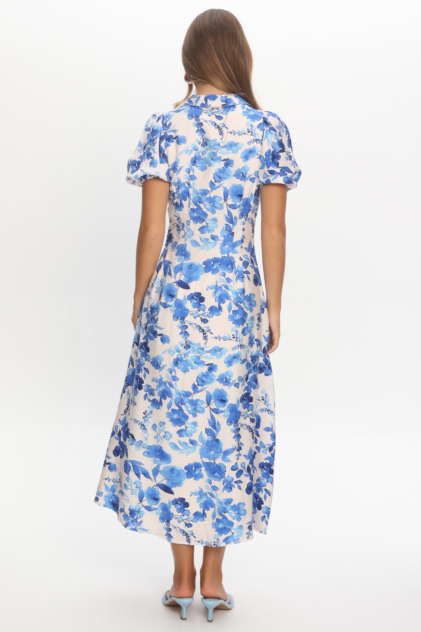 white floral puff sleeve midi dress Tallulah White Floral Puff Sleeve Midi Dress