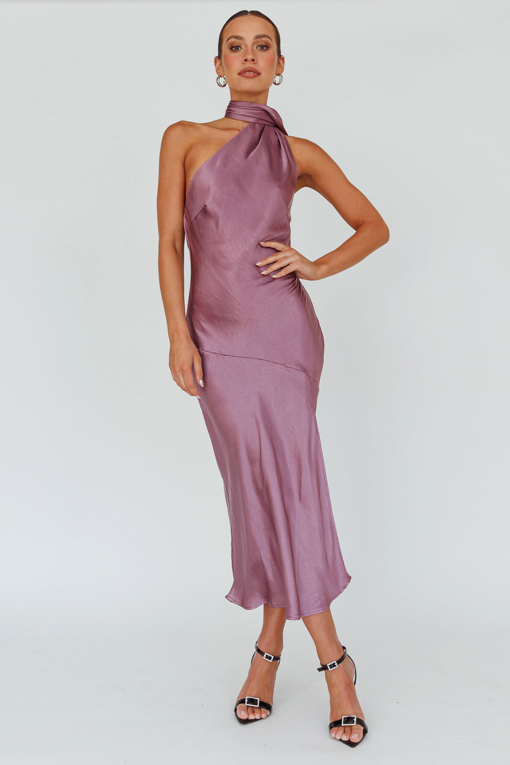 Italian Summer Tie Neck Midi Dress Grape by Selfie Leslie