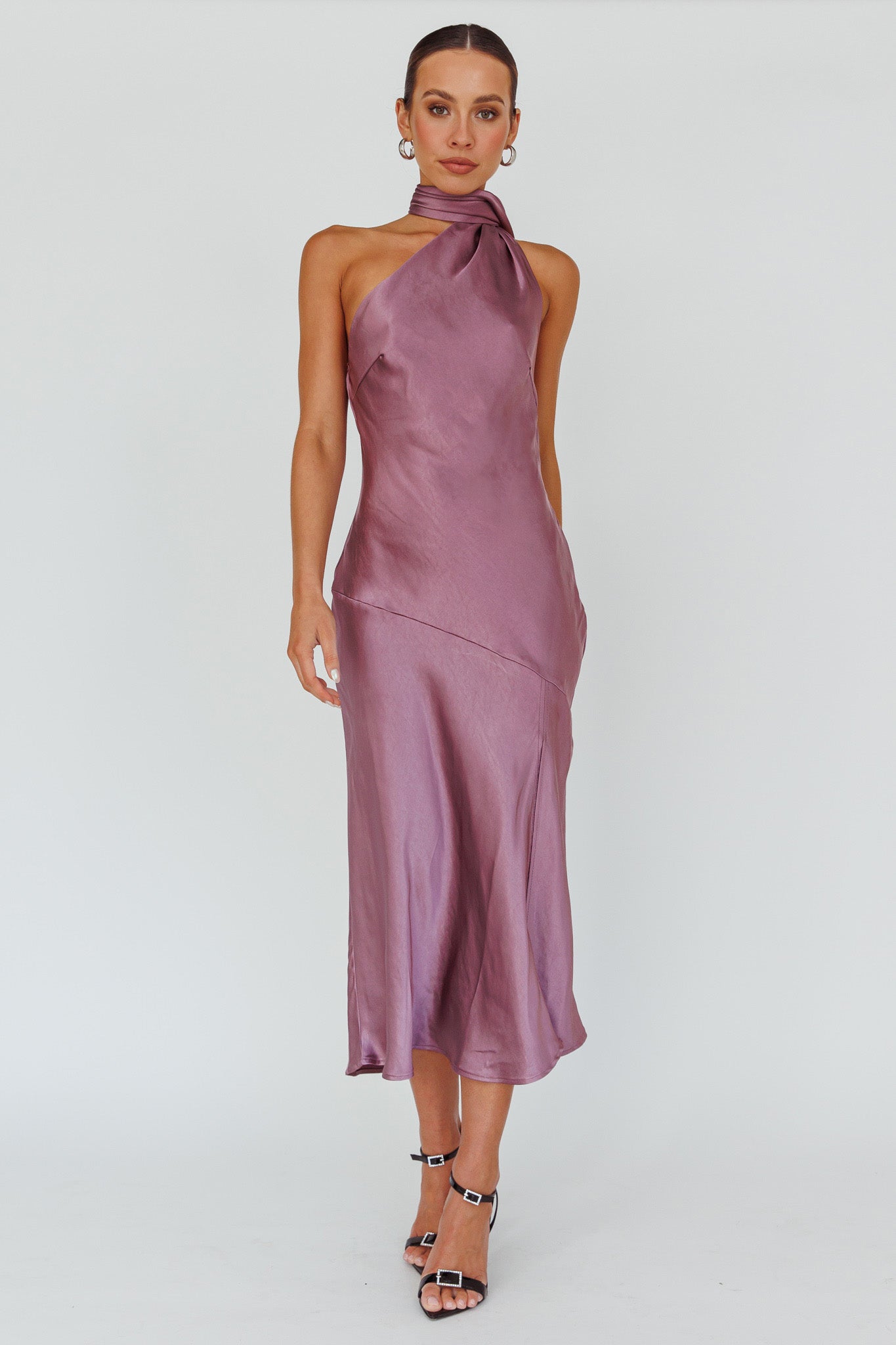 Italian Summer Tie Neck Midi Dress Grape by Selfie Leslie