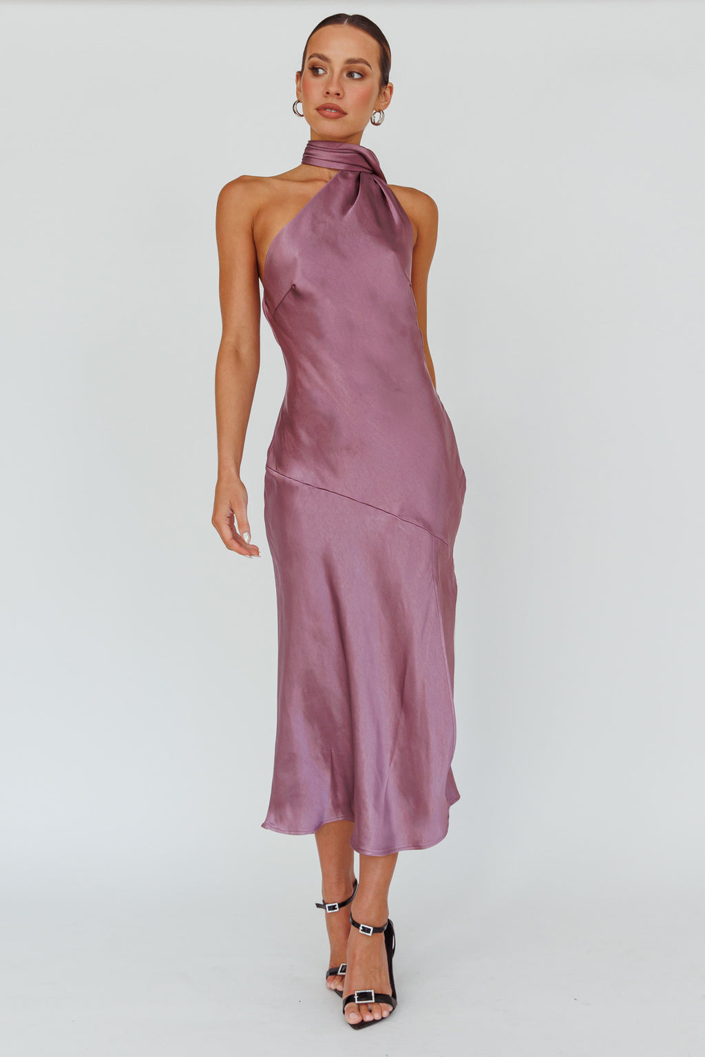 Italian Summer Tie Neck Midi Dress Grape by Selfie Leslie