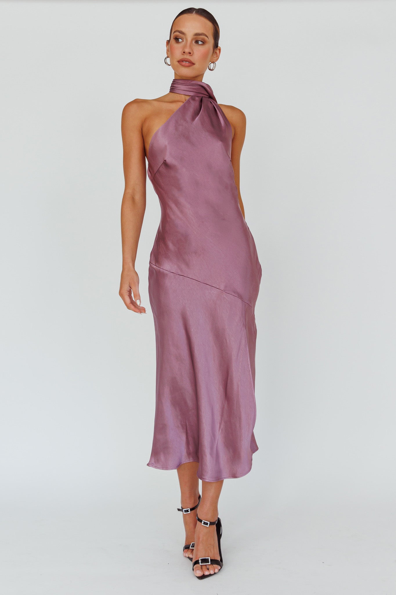 Italian Summer Tie Neck Midi Dress Grape by Selfie Leslie