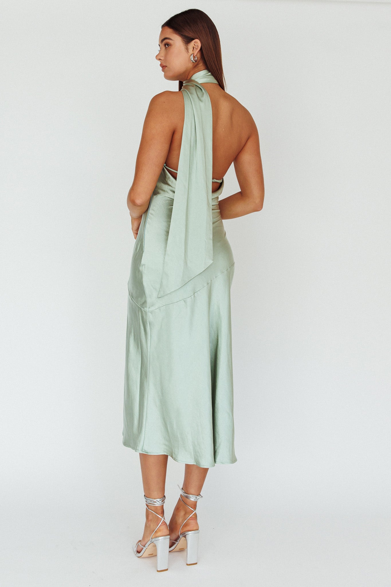Italian Summer Tie Neck Midi Dress Sage Italian Summer Tie Neck Midi Dress Sage