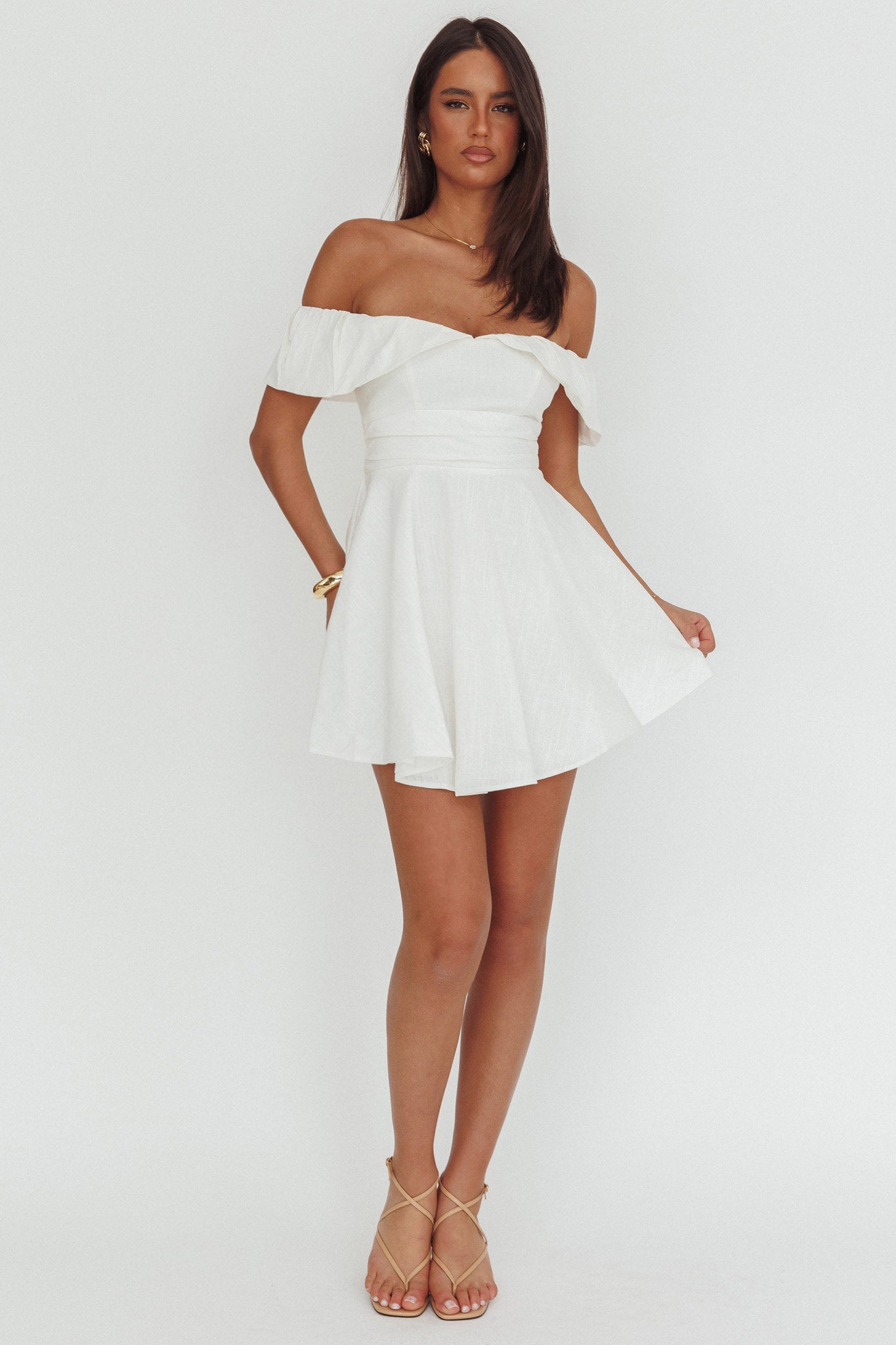Lillianne Off-Shoulder A-line Mini Dress White Selfie Leslie Lillianne Off-Shoulder A-line Mini Dress White Selfie Leslie
