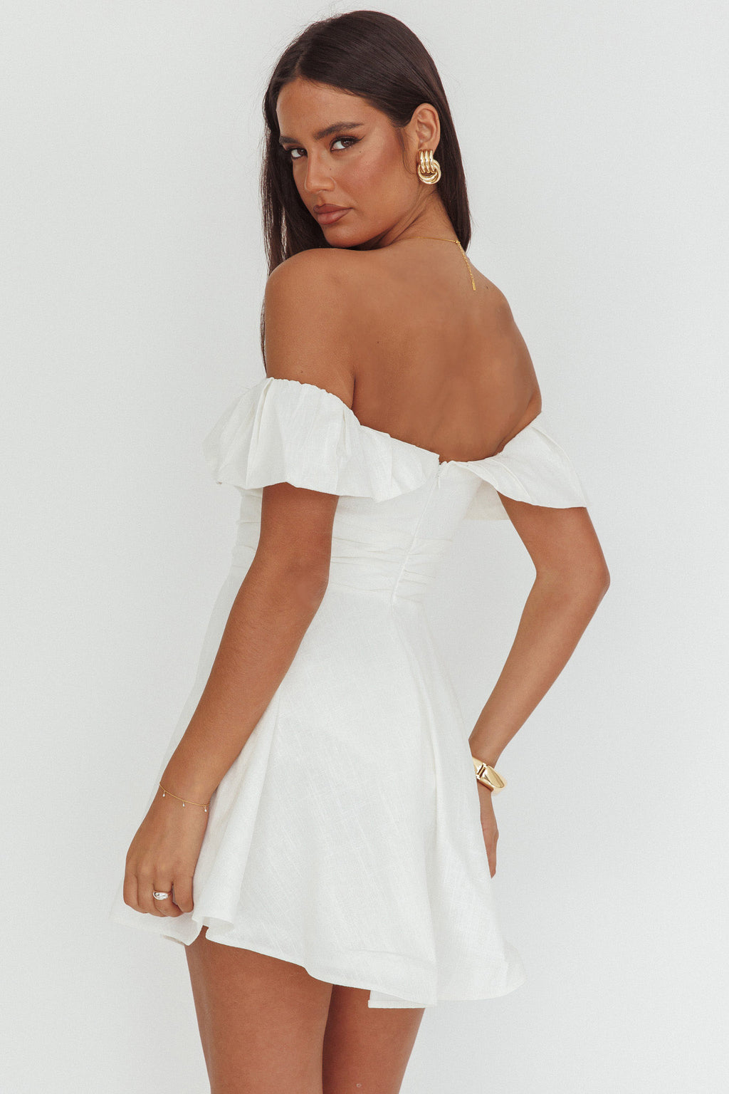 Lillianne Off-Shoulder A-line Mini Dress White by Selfie Leslie