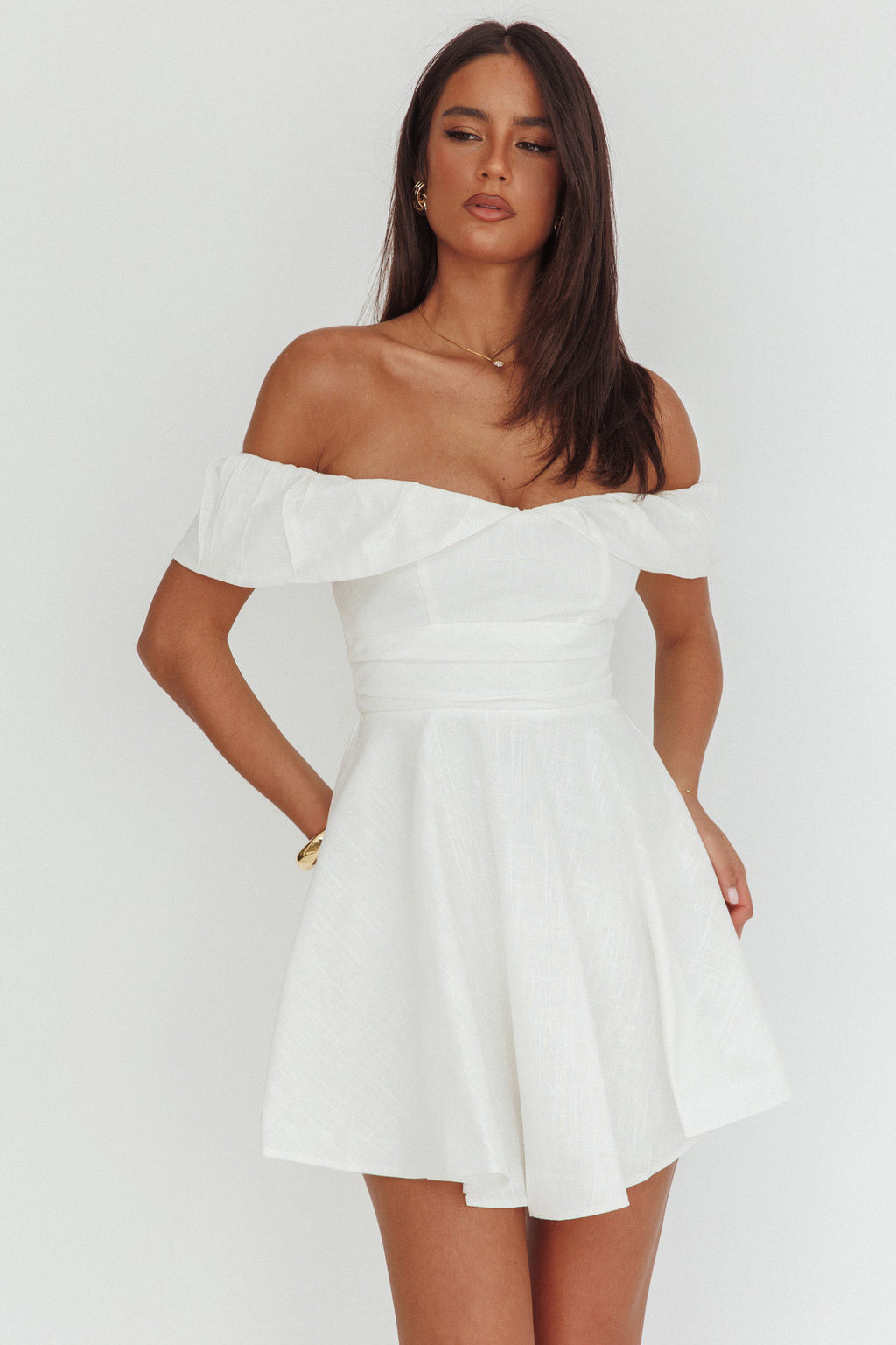Lillianne Off-Shoulder A-line Mini Dress White by Selfie Leslie