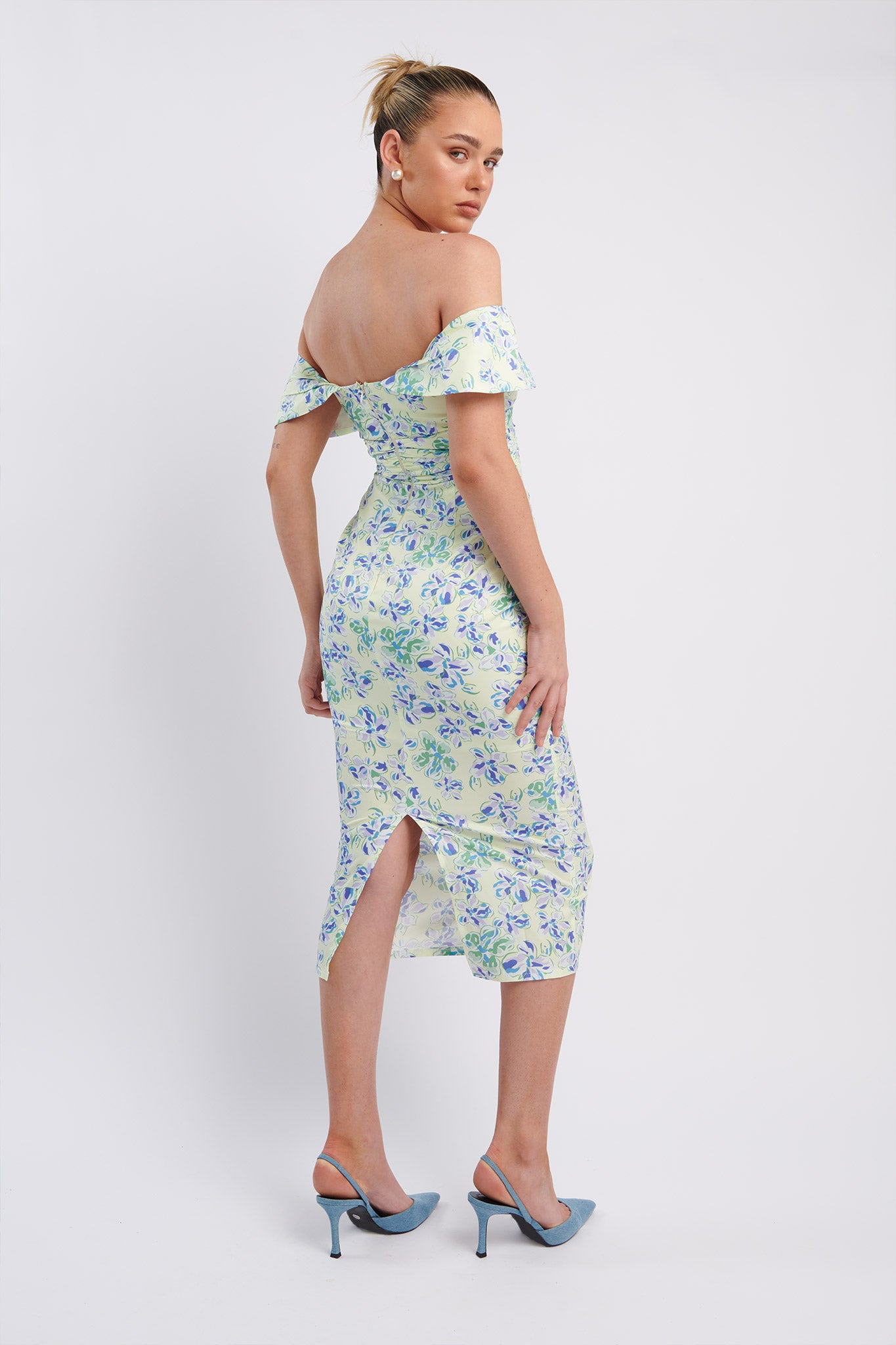 Lillianne Off-Shoulder Midi Dress Floral Blue by Selfie Leslie