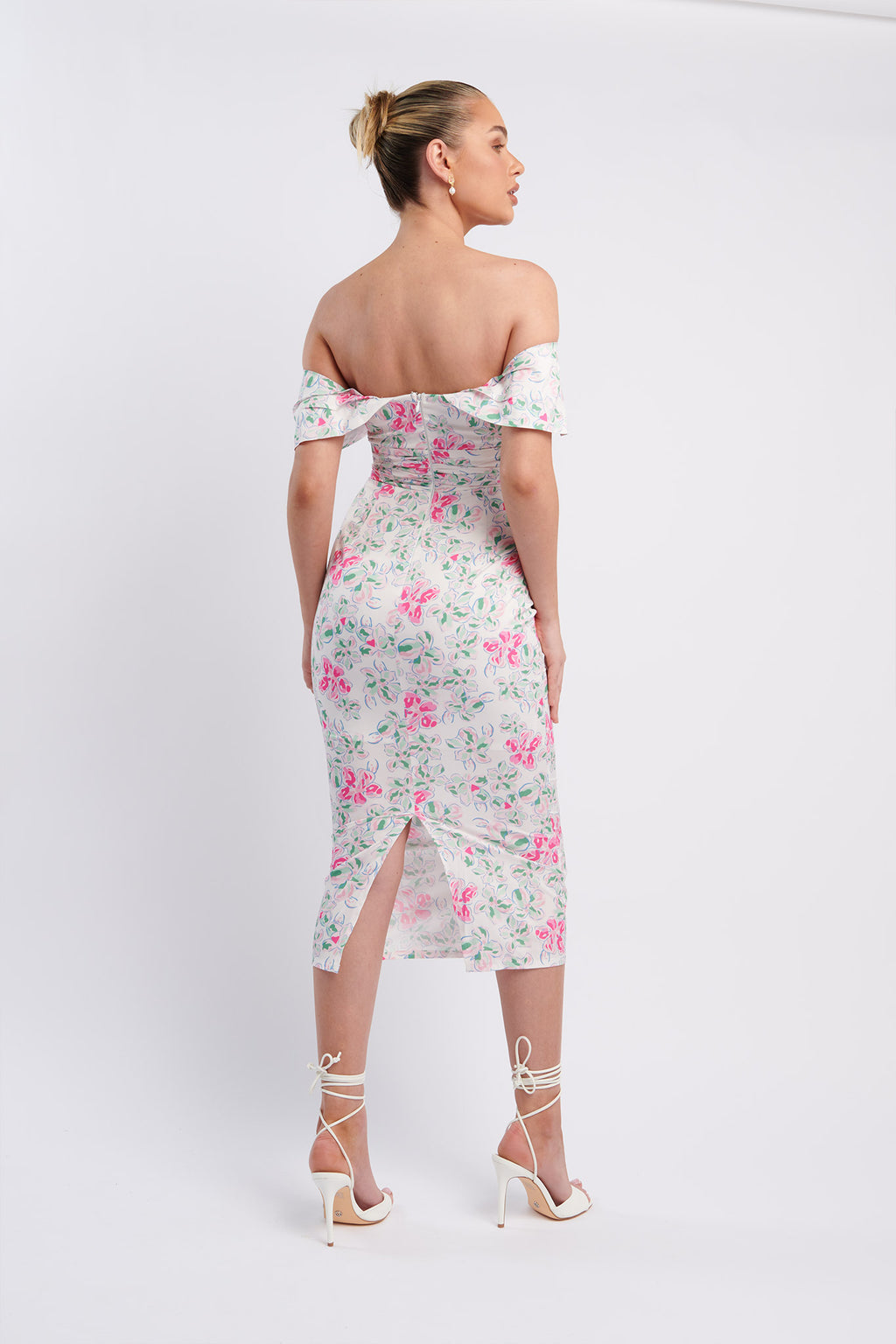 Lillianne Off-Shoulder Midi Dress Floral Pink by Selfie Leslie