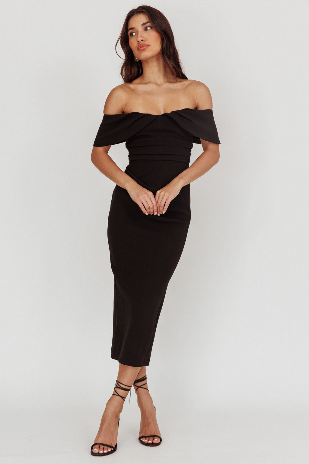 Lillianne Off-Shoulder Midi Dress Black by Selfie Leslie