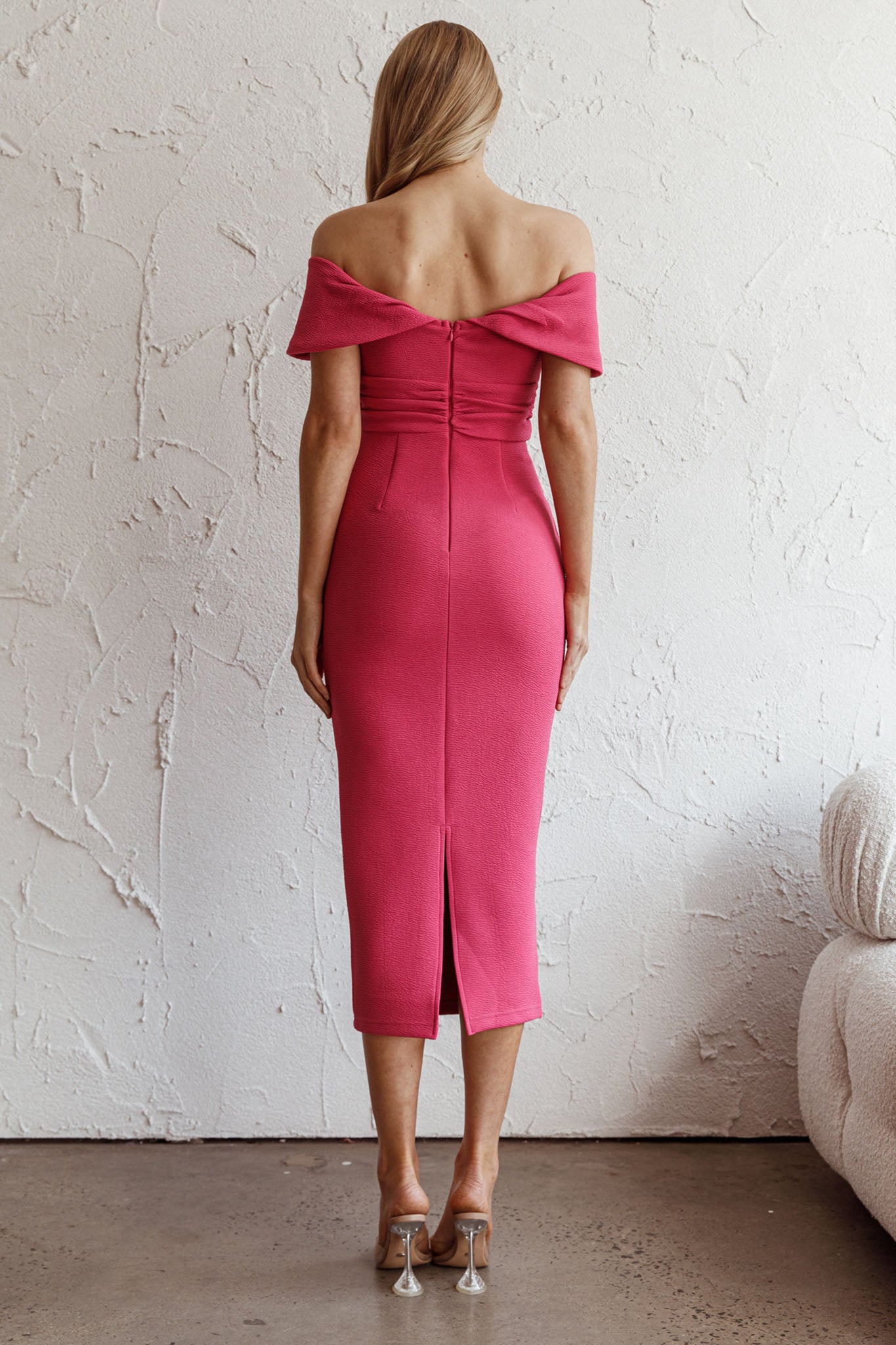 Lillianne Off-Shoulder Midi Dress Fuchsia by Selfie Leslie