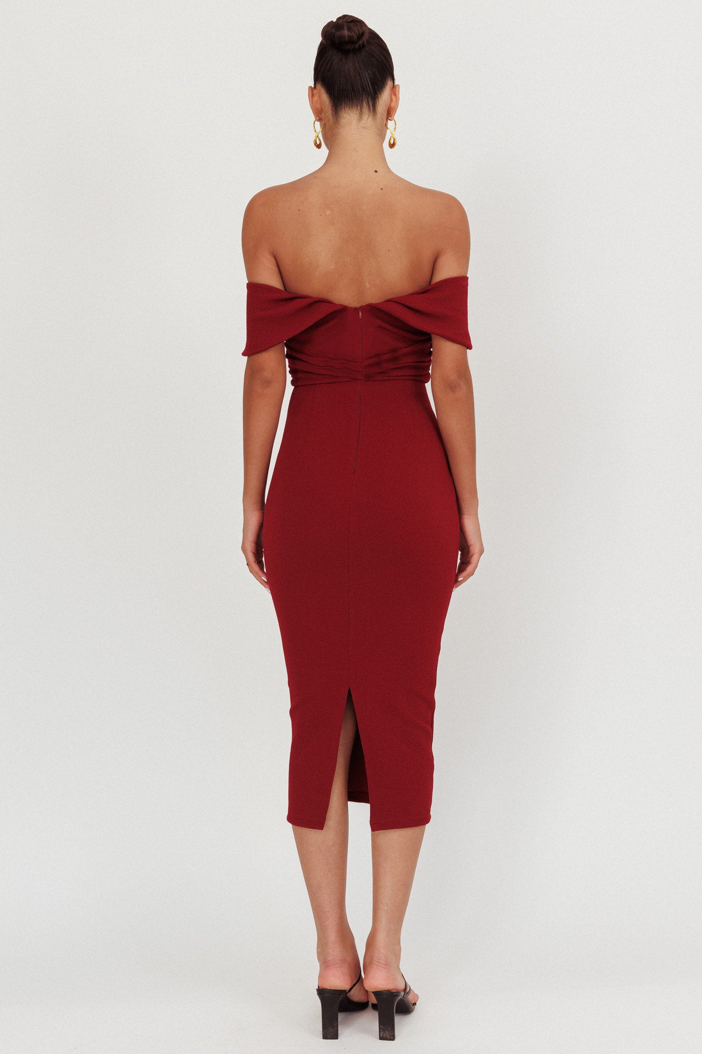 Lillianne Off-Shoulder Midi Dress Wine S