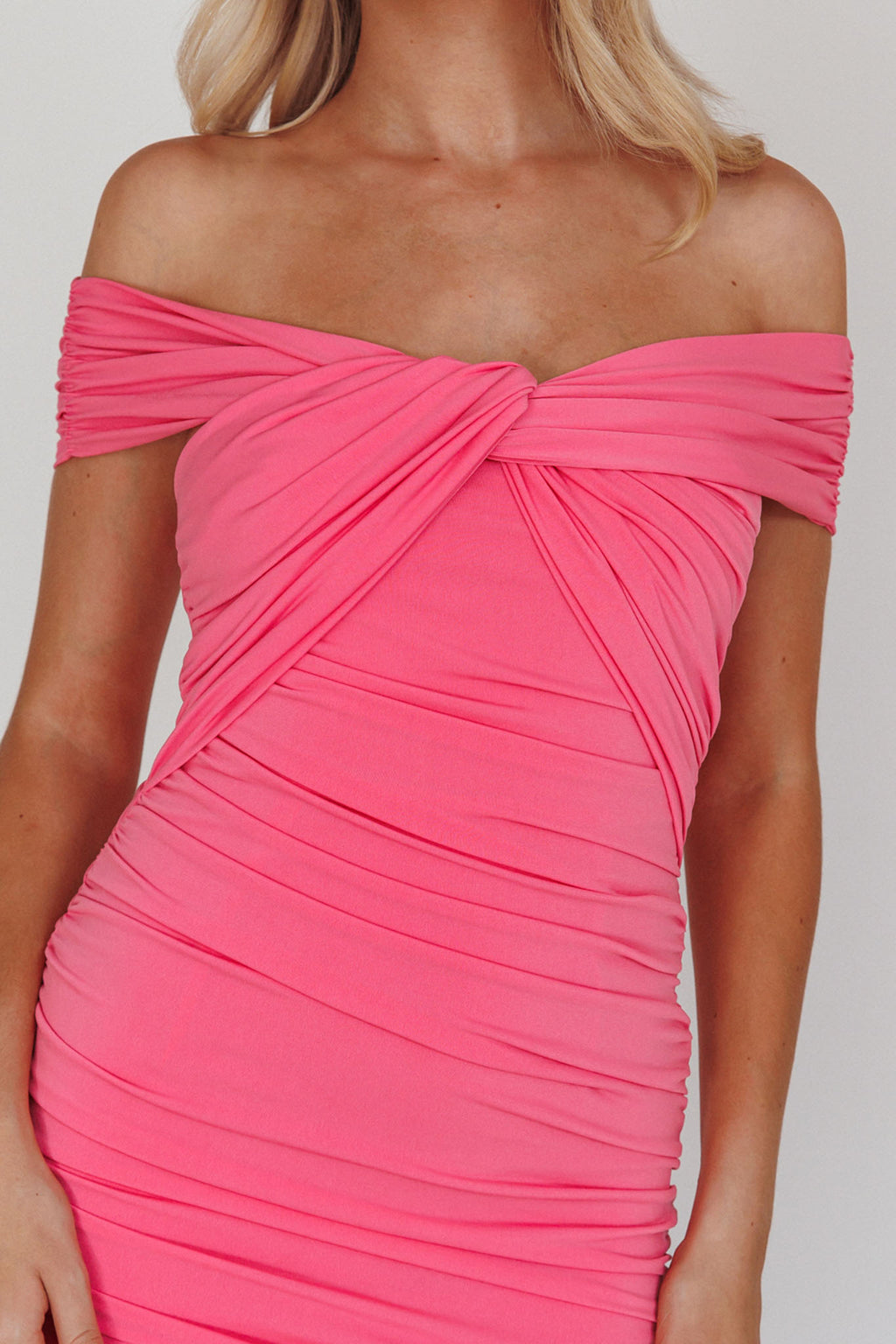 Maja Off-Shoulder Midi Dress Pink by Selfie Leslie