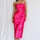 Georgette Strapless Satin Midi Dress Pink