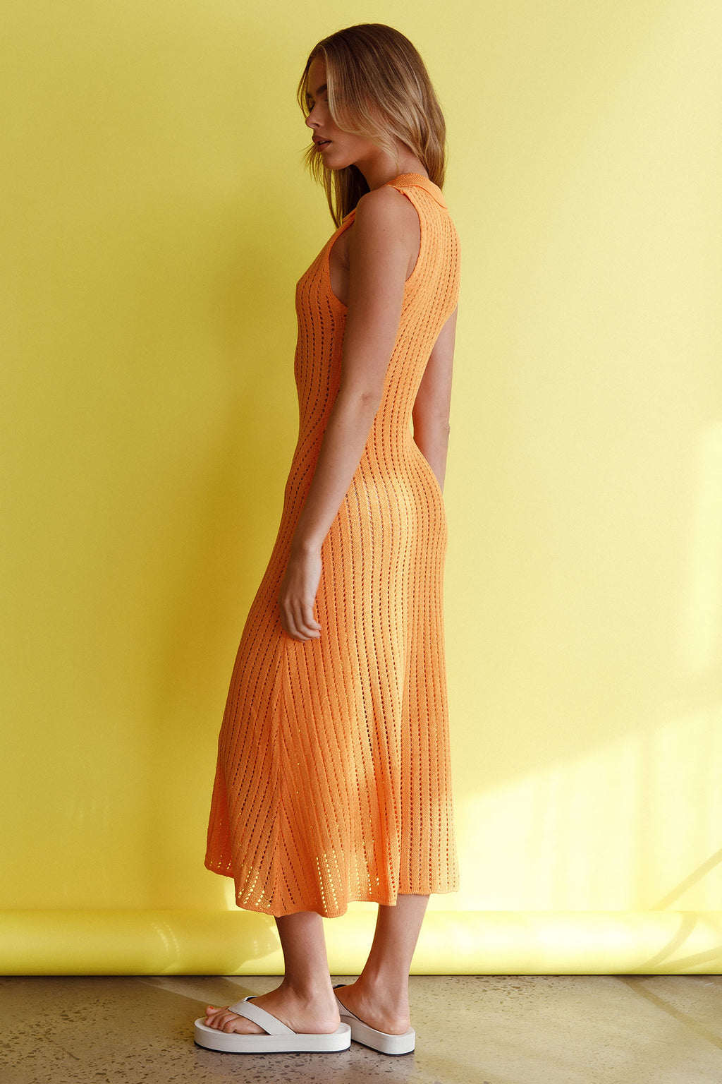 Palm Island Collared Crochet Midi Dress Mango by Selfie Leslie