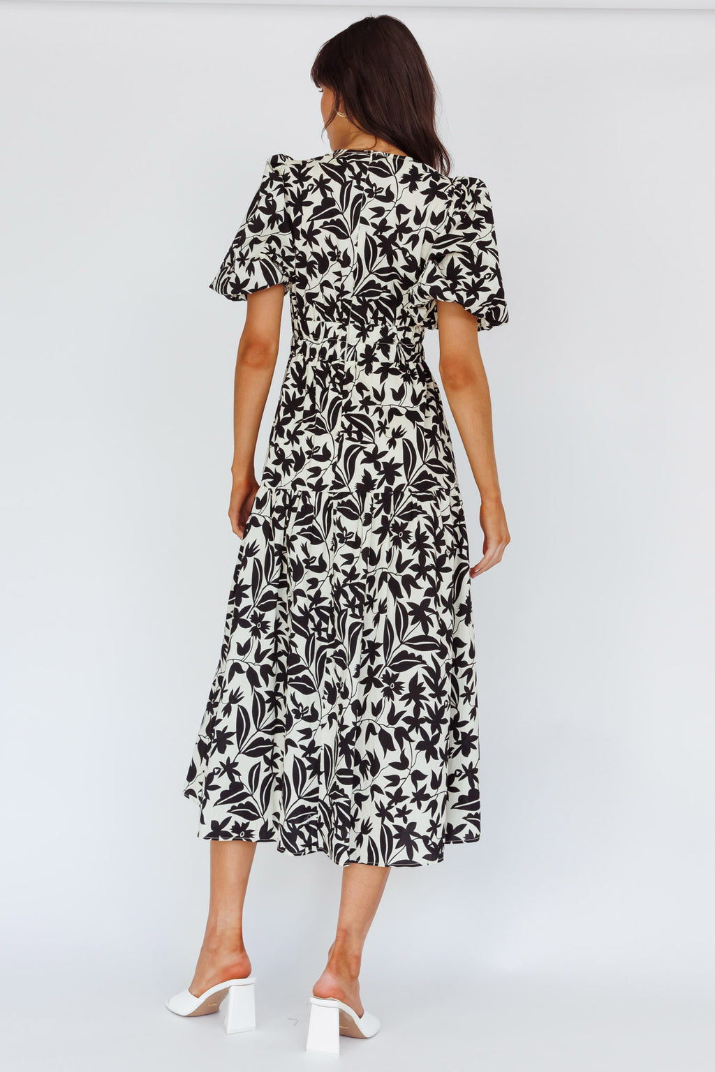 Summer Land V-Neckline Midi Dress Floral Beige by Selfie Leslie