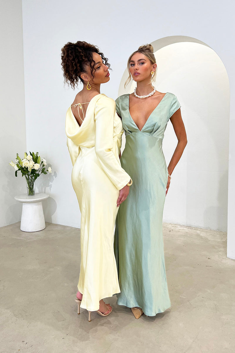 Loveland Pleat Cowl Back Midi Dress Oyster main image 0