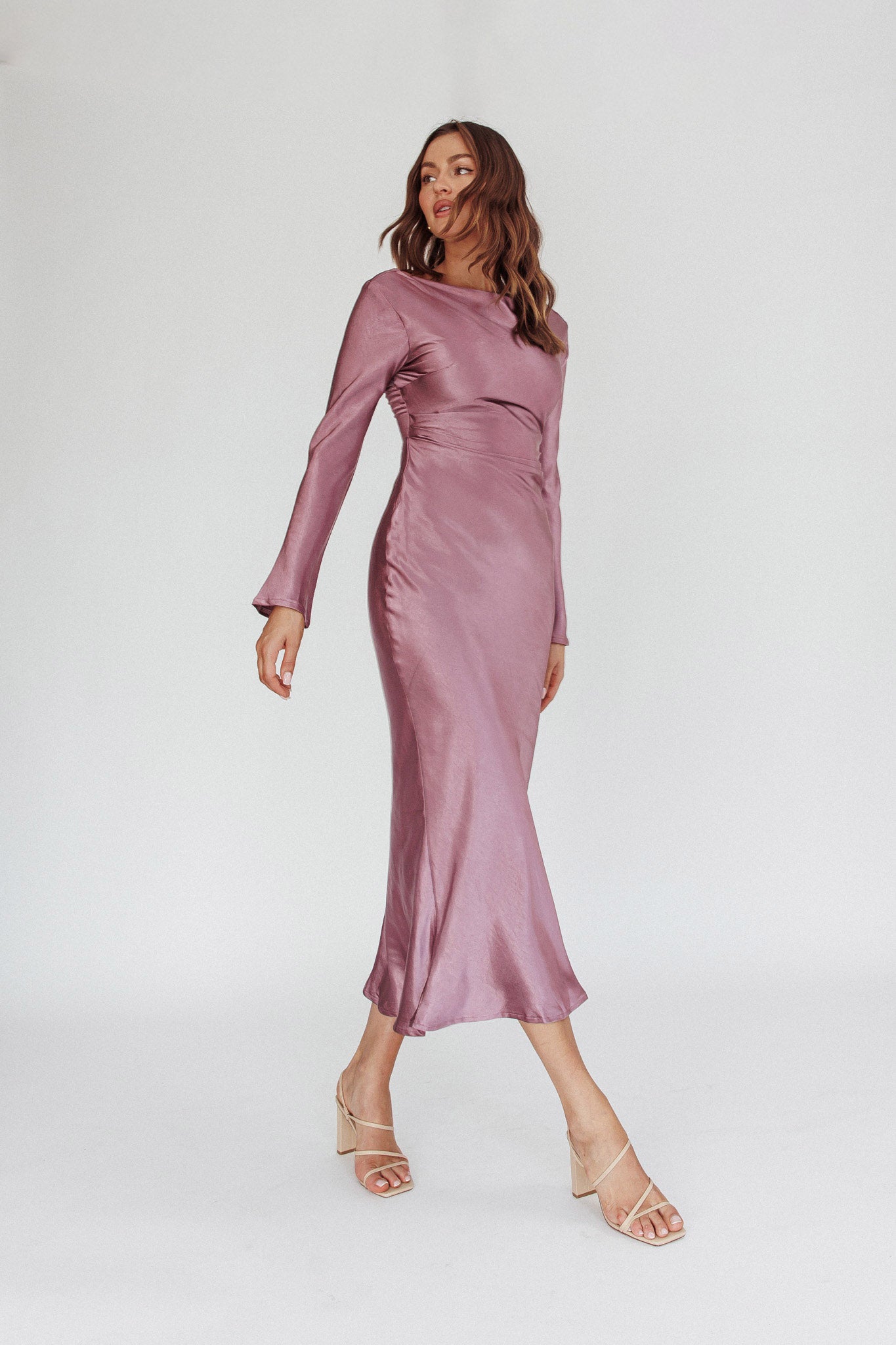 Loveland Cowl Back Midi Dress Grape by Selfie Leslie